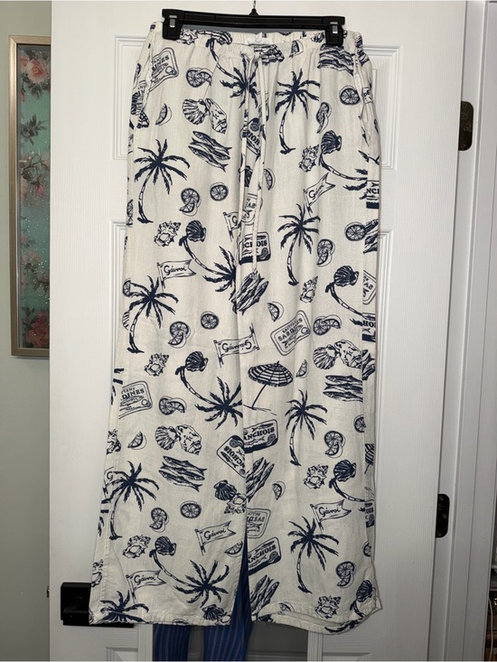 Cali1850 Pants - Cali 1850 Cream and Navy Tropical Print Pants